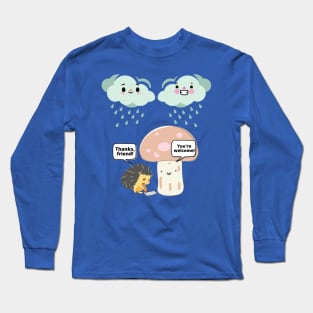 A kawaii hedgehog under a mushroom Long Sleeve T-Shirt